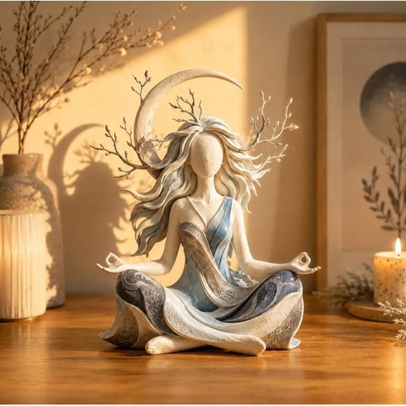 Serenity Growth Inner Harmony Sculptural Figurine, Contemporary Resin Goddess, Mindfulness Meditation Decor, Thoughtful Gift For Her & Spiritual Seekers (Winter Moon Goddess)
