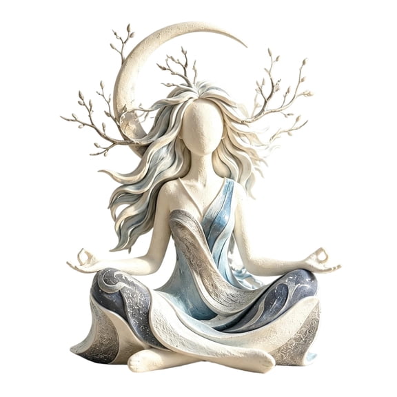 Serenity Growth Inner Harmony Sculptural Figurine, Meditation Figurine for Yoga and Mindfulness Decor, Crescent Moon Meditation Statue, Handmade Resin Goddess Home Decor