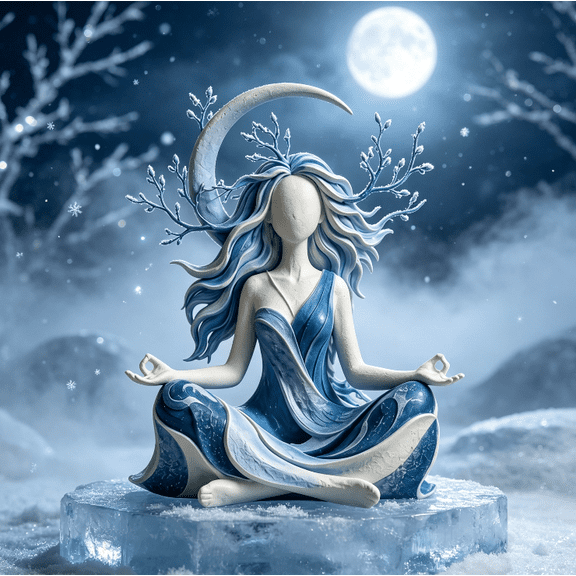 Serenity Growth Inner Harmony Sculptural Figurine Meditation Sculpture Figurine, Mindfulness Yoga Statue Decor, Abstract Resin Art for Living Room Bedroom Desk, Relaxation Gift(Winter Moon Goddess)