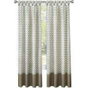 Serenity Home Geometric Cuff Tab Top Window Curtain Panel - 52x84 - Taupe/Silver