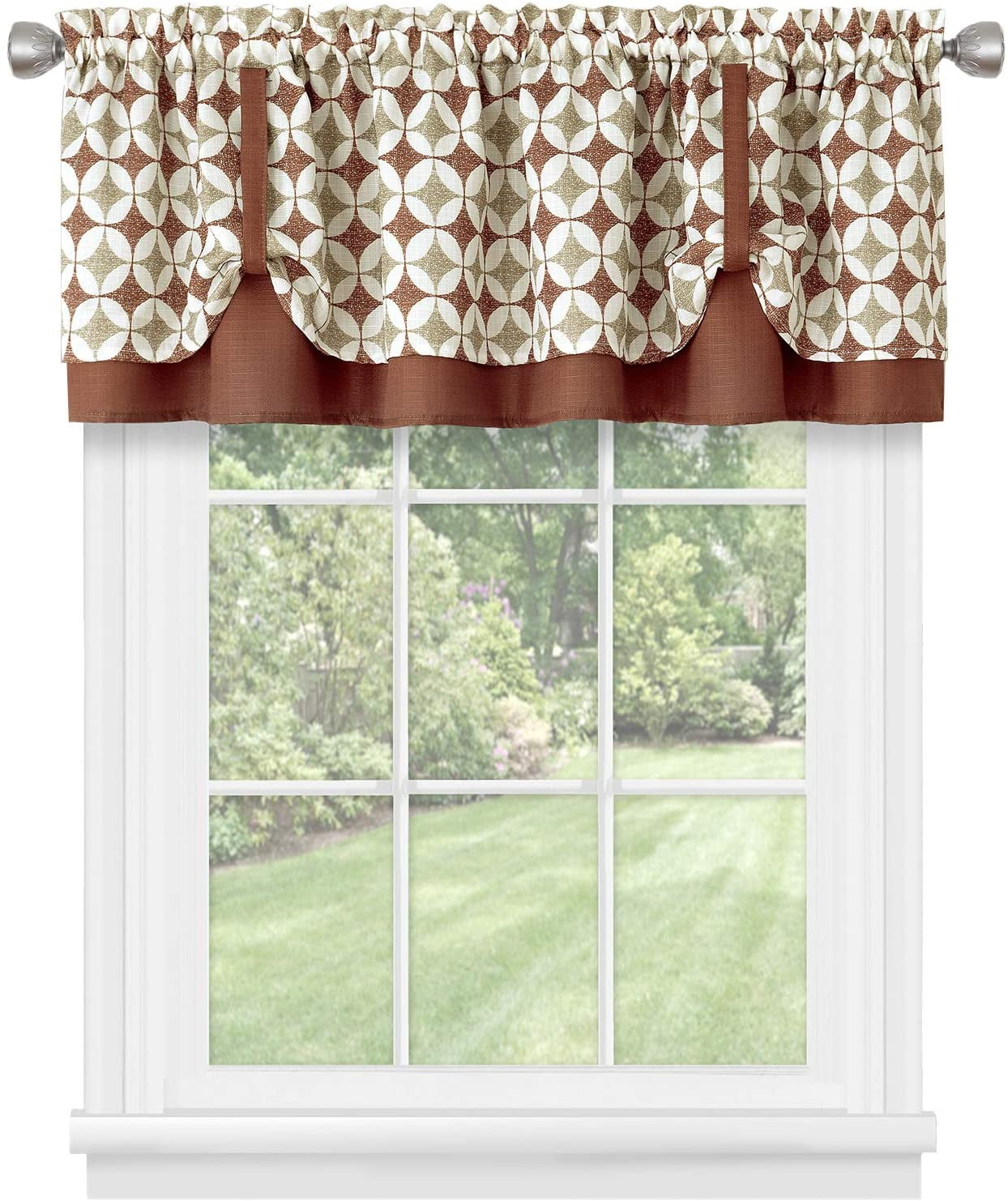 Spice and Tan Geometric Double Layer Rod Pocket Valance