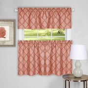 Serenity Home Trellis Bree Window Kitchen Curtain 3 Piece Tier Pair and Valance Set 58x36, Orange