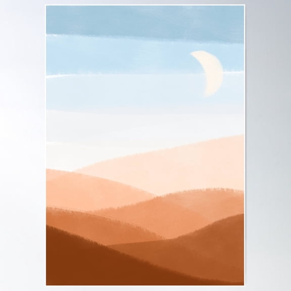 Serenity In Simplicity: Minimalist Moonlit Hills Poster Wall Art, Modern Wall Decor For Living Room Bedroom, 12x18 UNFRAMED