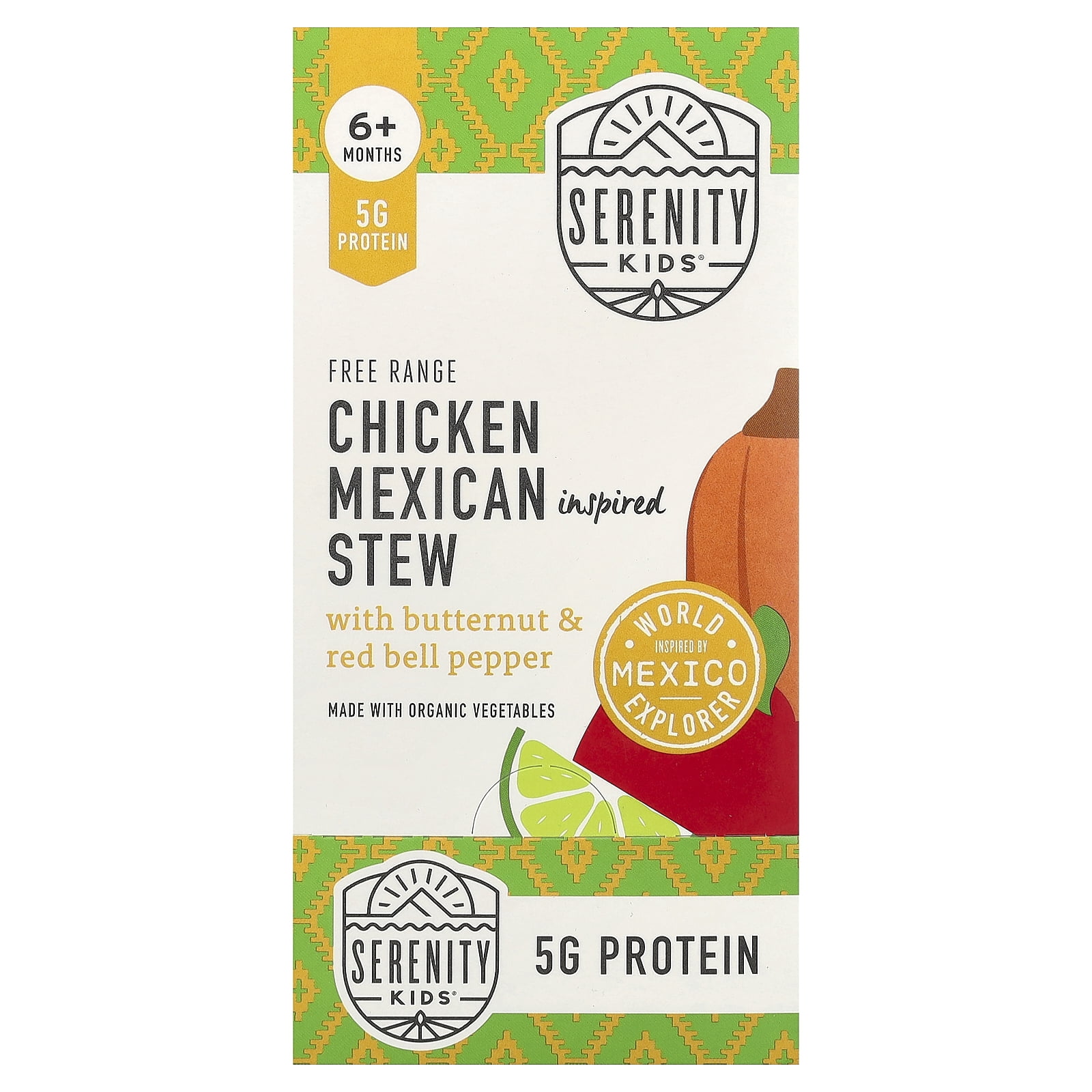 Serenity Kids Free Range Chicken Mexican Inspired Stew with Butternut & Red Bell Pepper, 6+ Months, 6 Pouches, 3.5 oz (99 g) Each