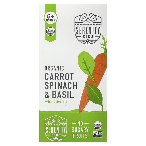 Serenity Kids Organic Carrot, Spinach & Basil with Olive Oil, 6+ Months, 6 Pouches, 3.5 oz (99 g) Each