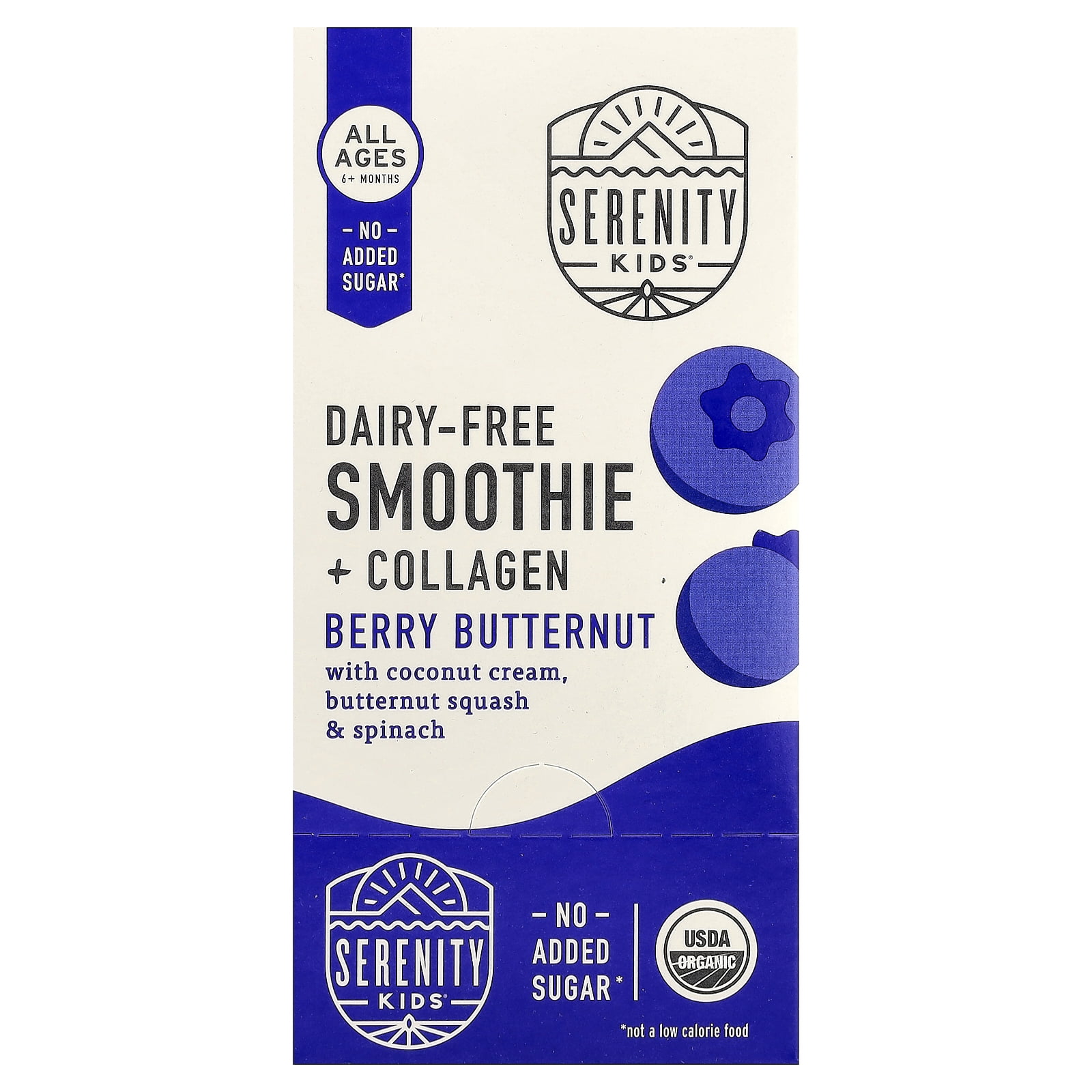 Serenity Kids Dairy-Free Smoothie + Collagen, All Ages 6+ Months, Berry Butternut, 6 Pouches, 3.5 oz (99 g) Each