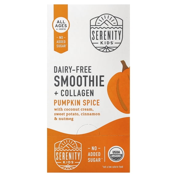 Serenity Kids Dairy-Free Smoothie + Collagen, All Ages 6+ Months, Pumpkin Spice, 6 Pouches, 3.5 oz (99 g) Each