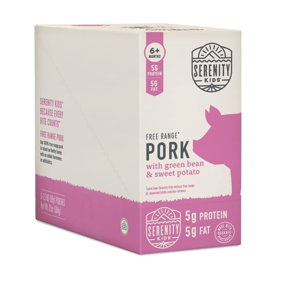Serenity Kids Free Range Pork with Green Bean & Sweet Potato, 6+ Months, 6 Pouches, 3.5 oz (99 g) Each