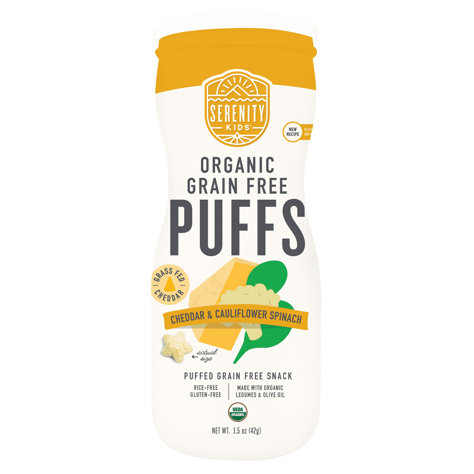 Serenity Kids, Organic Grain Free Puffs, 1.5 oz Cheddar