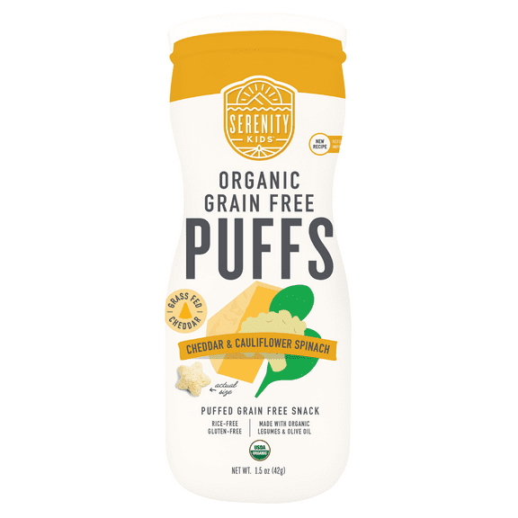 Serenity Kids Organic Grain Free Puffs, Cheddar & Cauliflower Spinach, 1.5 oz (42 g)