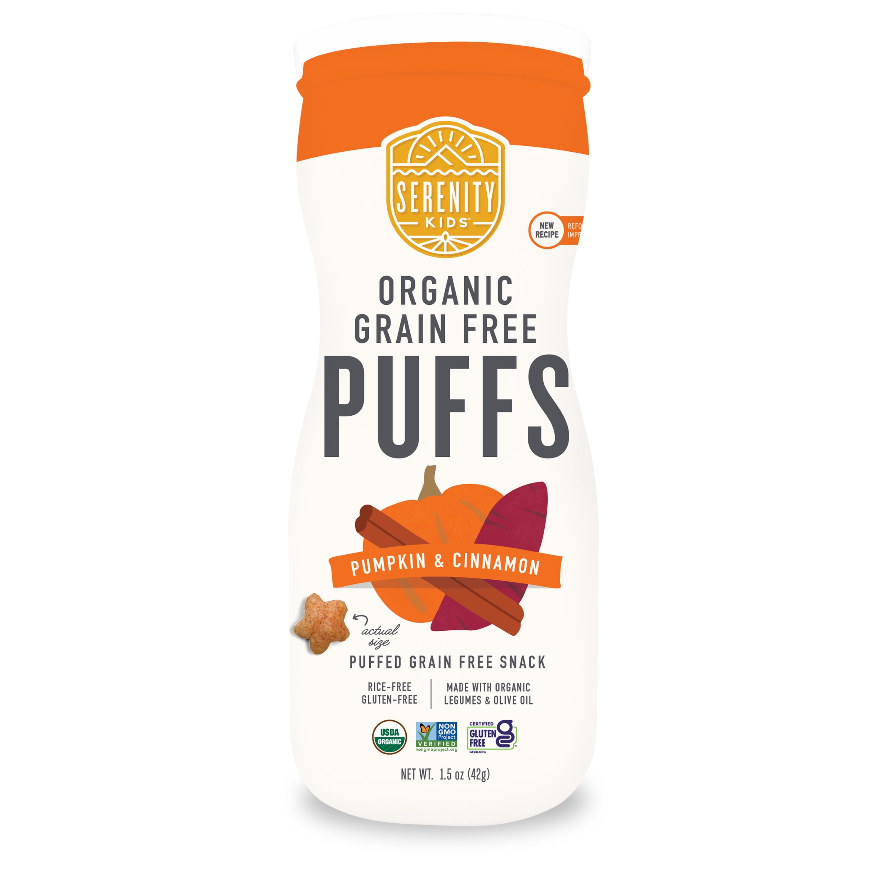 Serenity Kids Pumpkin & Cinnamon Organic Grain Free Puffs Baby & Toddler Snacks - 1.5oz