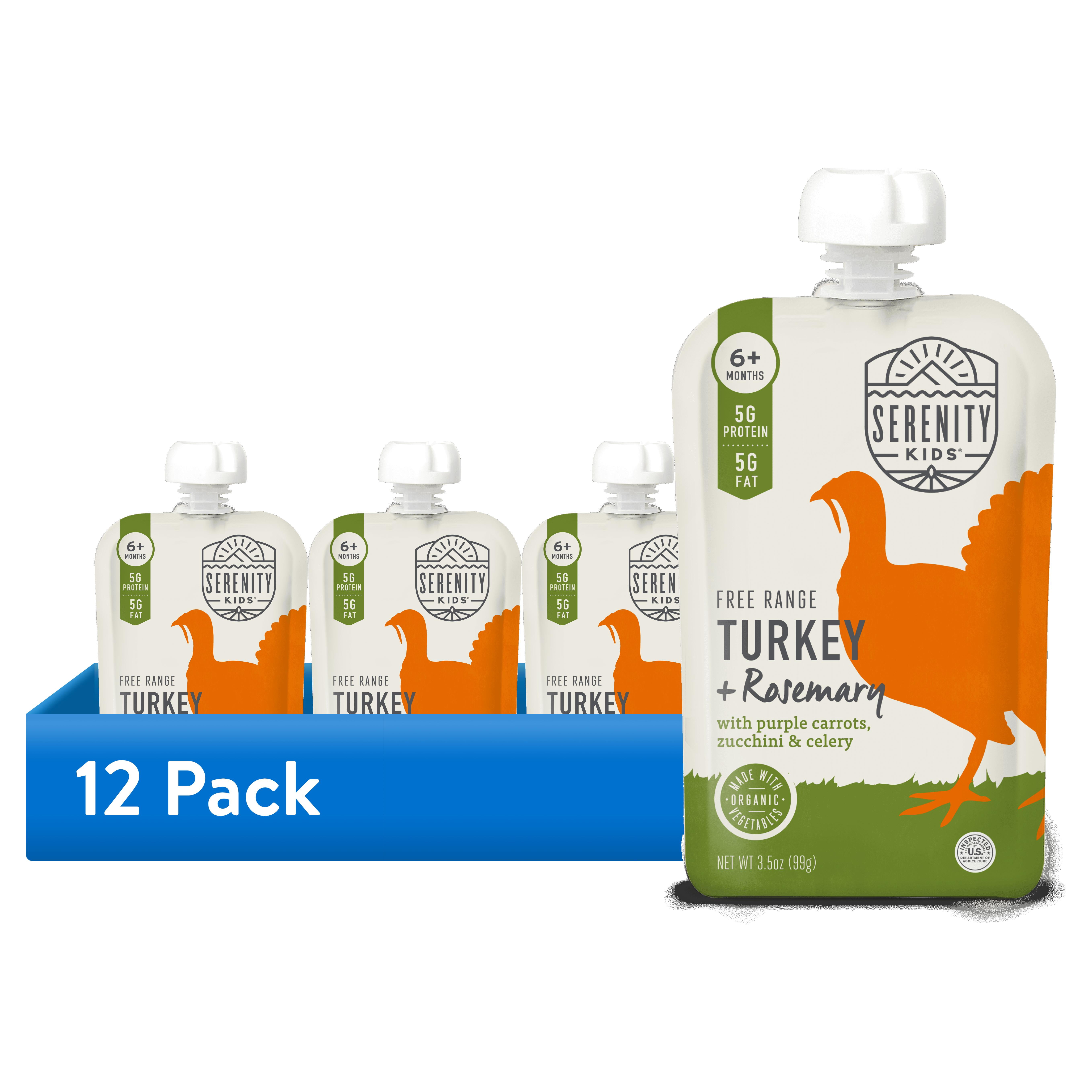 (12 pack) Serenity Kids Stage 2 Baby Food Pouch, Free Range Turkey & Organic Vegetables with Rosemary, 3.5oz