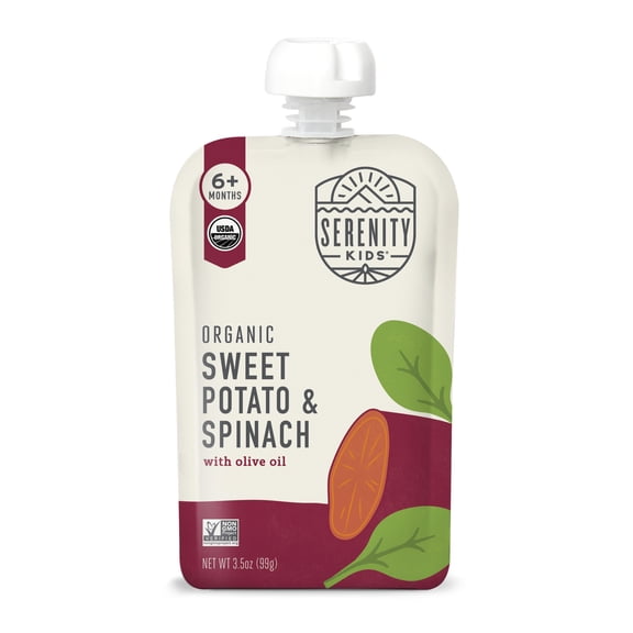 Serenity Kids Organic Sweet Potato & Spinach with Organic Olive Oil Stage 2 Baby Food Pouch - 3.5oz