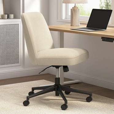 Serenity Mid Back Armless Office Chair with Wheels in Soft Beige Fabric