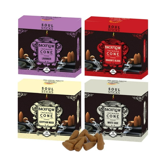 Serenity Mix Backflow Incense Cones by Soul Sticks | Craft Back Flow Incense Cones Pack of 4 Scents Fits all Backflow Incense Burners