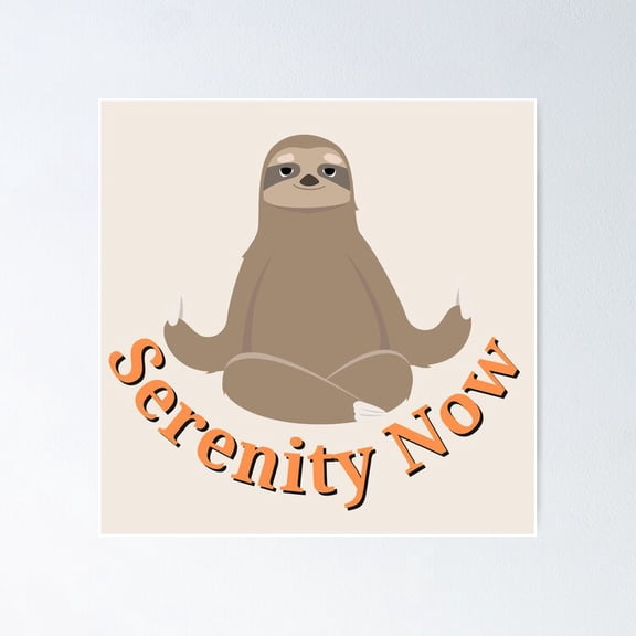 Serenity Now Sloth Funny Seinfeld Comedy Catchphrase Cute Animal Wall Decor, Unframed Poster