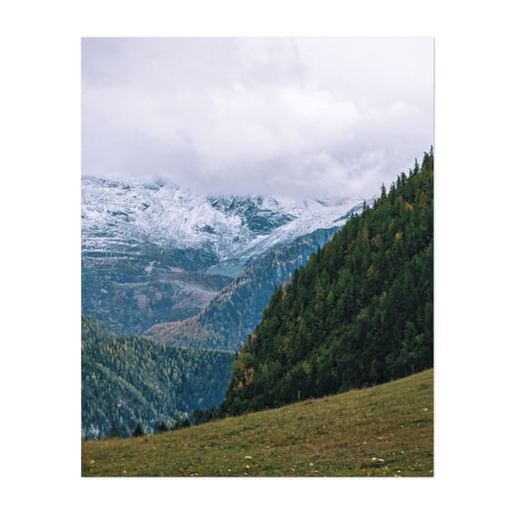 Serenity in Peaks - Gressoney-Saint-Jean Aosta Valley Italy Photography Landscape Mountain Nature Scenic Forest Snow Autumn Unframed Wall Art Print 20 x 28 inches