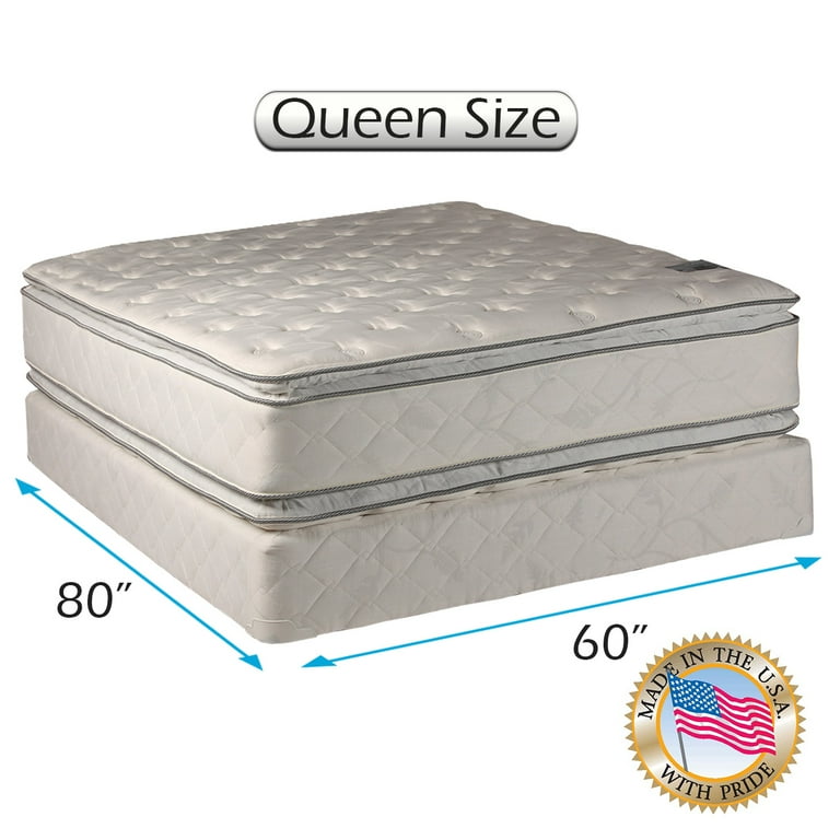 Serenity Pillow Top Queen size Mattress and Box Spring Set Two Sided Medium Soft Sleep System with Enhanced Cushion Support Fully Assembled