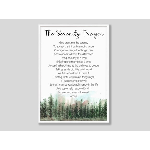 Serenity Prayer AA Recovery Poster, Unframed Paper Poster 8x10in