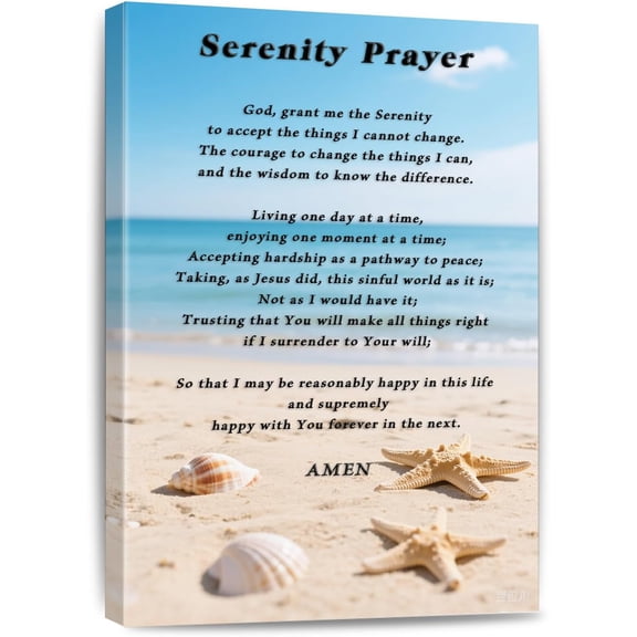 Serenity Prayer - Beach Christian Wall Art,Scripture Inspirational Poster Prints,Ideal Bible Verse Inspired Wall Print For Living Room Office Decor,Church,or Beach House Framed 12 * 18 Inch