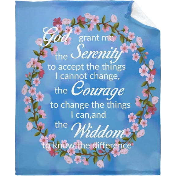 Serenity Prayer Blanket Inspirational Thoughts, Blue Flora Throws Religious Gift for Women Men , Bible Verse Blankets Soft Flannel Fleece Religious Throw Blankets Healing for Lap Couch Chair 80x60In