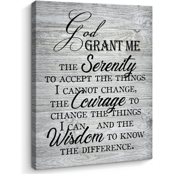 Serenity Prayer Canvas Wall Art, God Grant Me the Serenity Inspirational Wall Art Farmhouse Wall Decor for Bedroom Scripture Pray Room,Grey, Ready to Hang