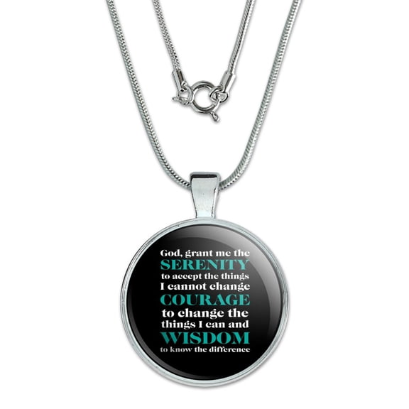 Serenity Prayer Courage Wisdom 1" Pendant with Sterling Silver Plated Chain