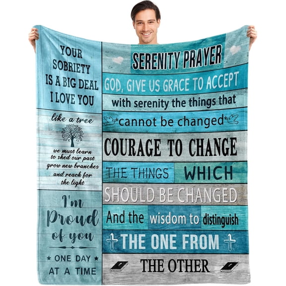 Serenity Prayer Gifts, Sobriety Gifts Blanket, Sober Gifts for Women Men, Inspirational Gifts for Him Her, Addiction Recovery Gifts, Personality Encouragement Gift Throw Blankets 50x60