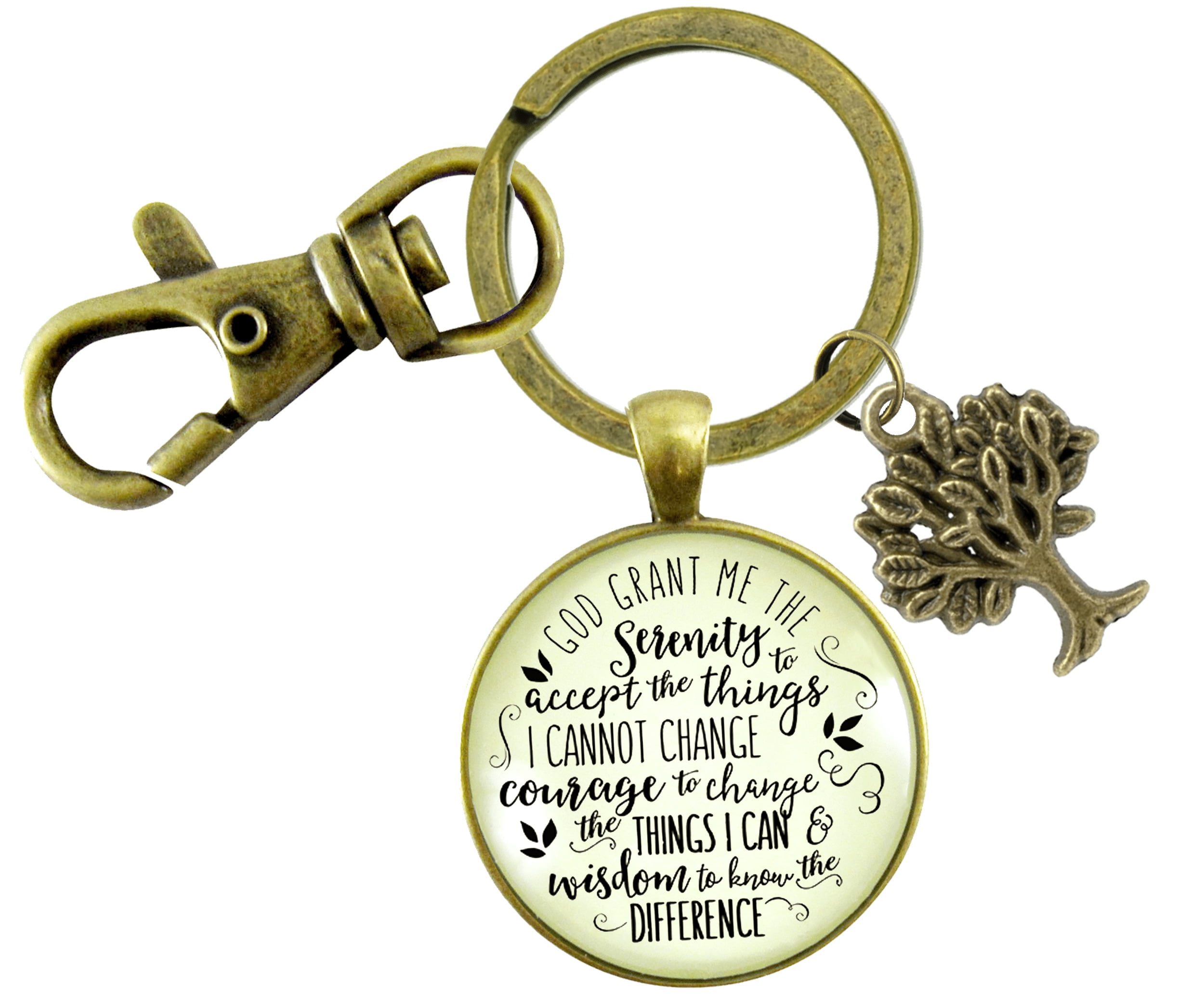 Serenity Prayer Gutsy Goodness Bronze Keychain Jewelry Unisex Adult Tree Charm