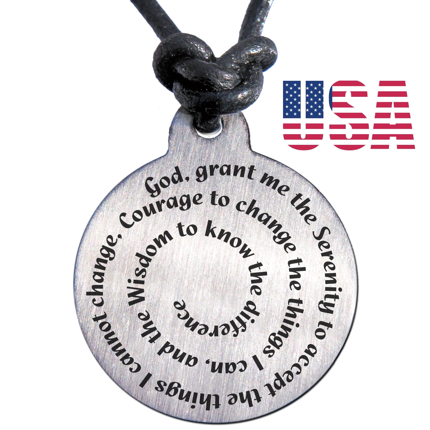 Serenity Prayer Medallion Leather Necklace AA Alcoholics Anonymous, NA Narcotics Anonymous 12 Step Recovery