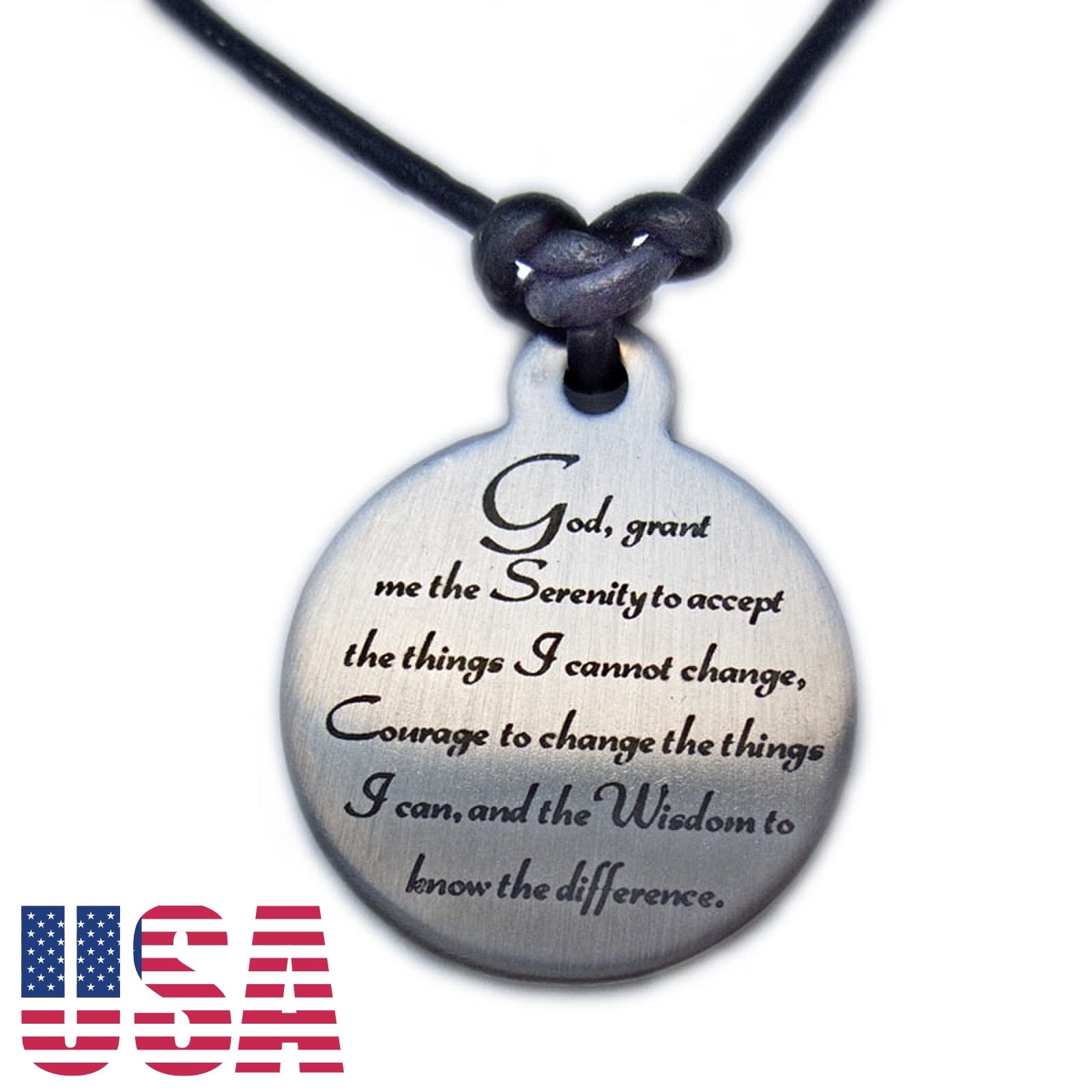 Medallion Serenity Prayer 12 Step Recovery Necklace, Leather