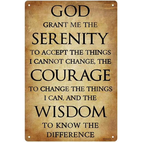 Serenity Prayer Metal Sign - Vintage Christian Wall Art, 8x12 Inch - Home Prayer Space - "God Grant Me The Serenity" Inspirational Quote