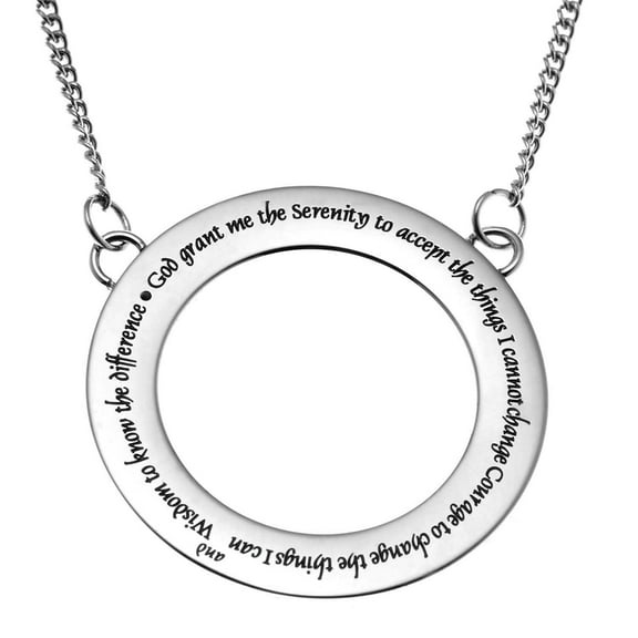 Serenity Prayer Stainless Steel Circle Pendant Necklace for Women