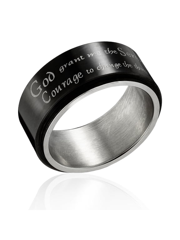Serenity Prayer Stainless Steel Spinner Ring with Cross - Inspirational Anxiety & Stress Relief size 5