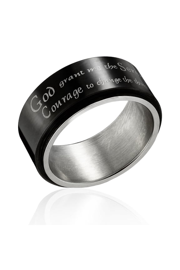 Serenity Prayer Stainless Steel Spinner Ring with Cross - Inspirational Anxiety & Stress Relief size 6