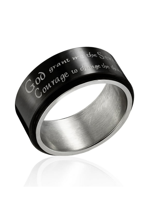 Serenity Prayer Stainless Steel Spinner Ring with Cross - Inspirational Anxiety & Stress Relief size 9