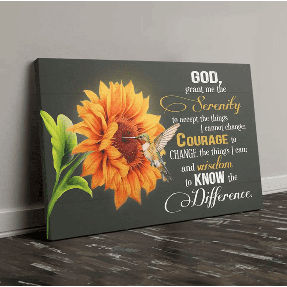 Serenity Prayer Sunflower Christian Framed Canvas Wall Art, Bible Verse Scripture Home Decor for Office Living Room Bedroom, Inspirational Religious Wall Decor Gift