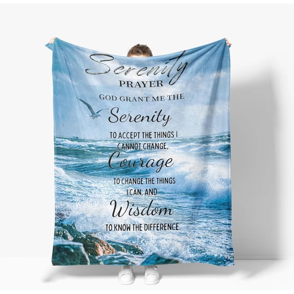Serenity Prayer Throw Blanket Soft Warm Cozy Christian Inspirational Scripture Blanket Fuzzy Plush Fleece Bible Verse Blanket Religious Gifts for Couch Bed Sofa Home Decor add Same printed canvas bag
