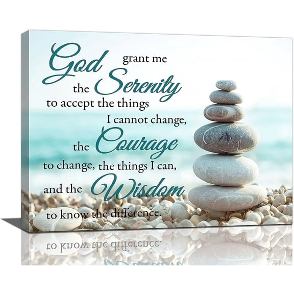 Serenity Prayer Wall Art Beach Scripture Christian Canvas Prints Painting Zen Meditation Stone Pictures Framed Religious Artwork Office Home Gifts Ocean Theme Decor for Bedroom Dining 16"x12"