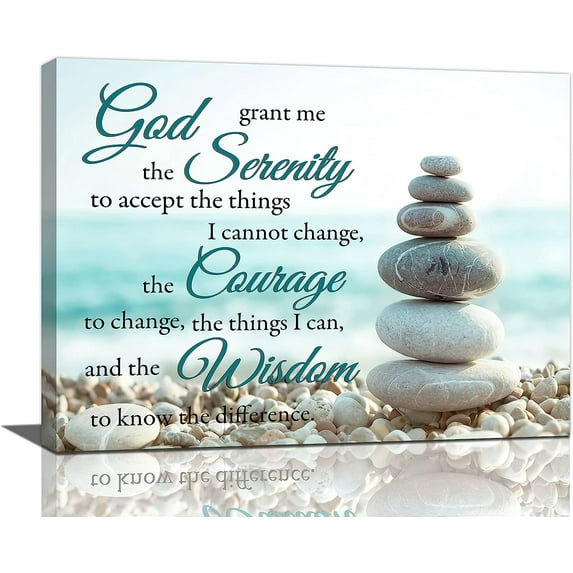 Serenity Prayer Wall Art Beach Scripture Christian Canvas Prints Painting Zen Meditation Stone Pictures Framed Religious Artwork Office Home Ocean Theme Decor for Bedroom Dining Living Room 16"x12"