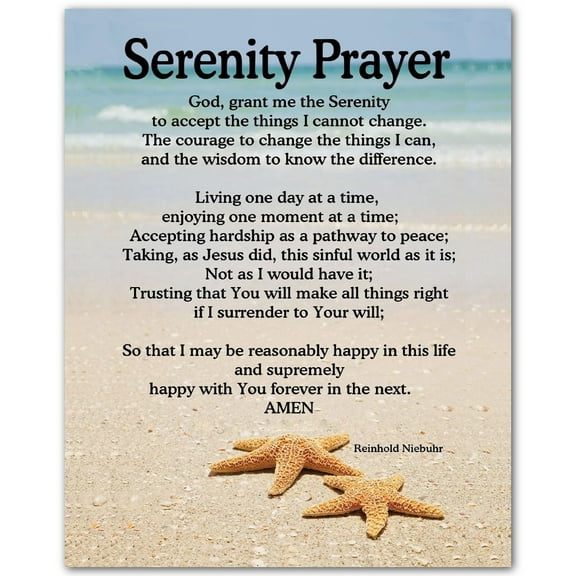 Serenity Prayer Wall Art  Christian Wall Decor with Starfish Scripture, Bible Verse Inspirational Wall Art Print for Living Room, Office, Church, or Beach House