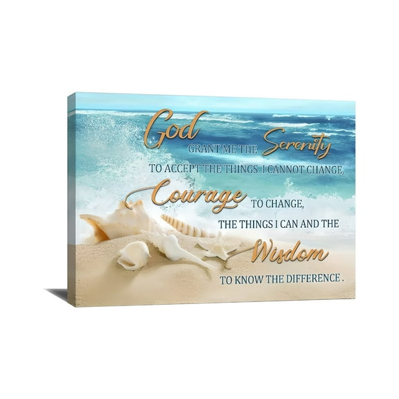 Serenity Prayer Wall Art Ocean Coastal Beach Seashell Christian Wall Decor Scripture Quotes Pictures Painting Print Framed Artwork for Bathroom Bedroom Living Room Yoga Room Office 12"x16"