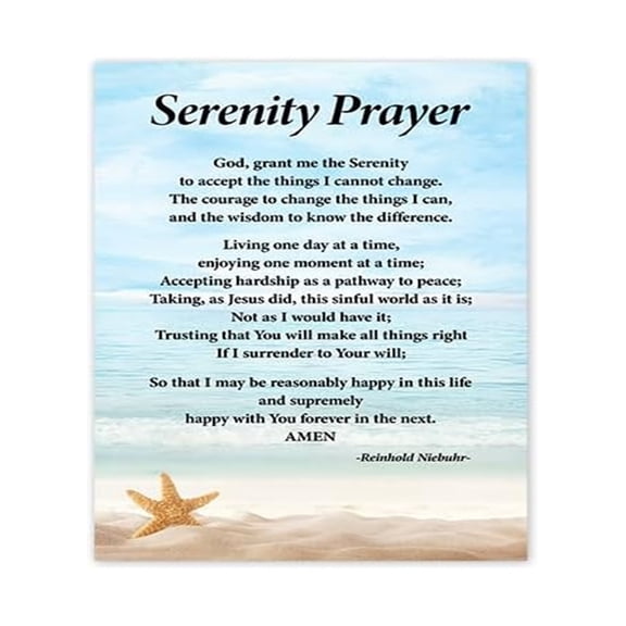 Serenity Prayer Beach Poster Reinhold Niebuhr Scripture Quote Inspiring Wall Art for Coastal Christian Home Decor Church Gift Recovery Support