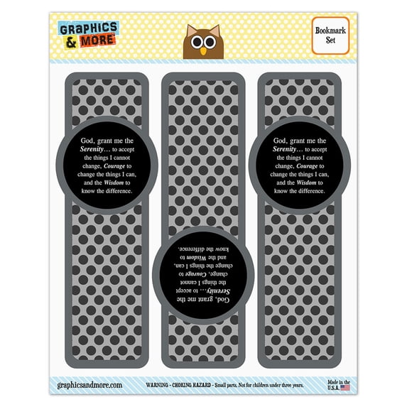 Serenity Prayer on Black Glossy Laminated Bookmarks - Set of 3