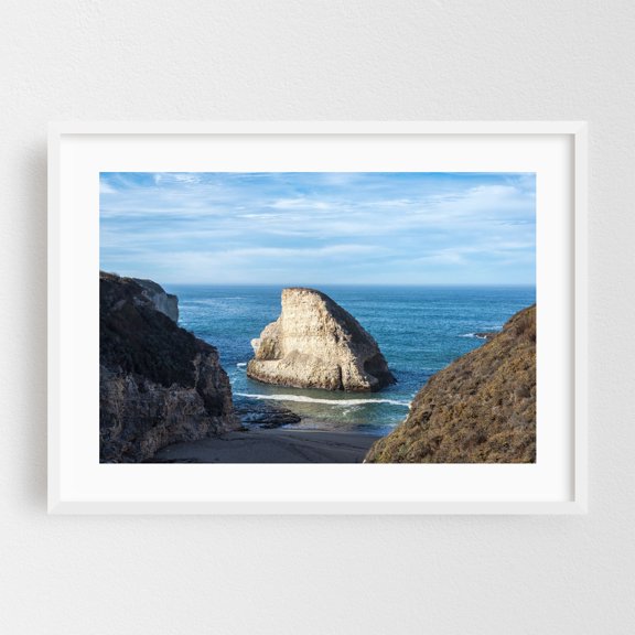 Serenity at Shark Fin - Davenport California Photography Coastal Seascape Ocean Beach Nature Landscape Waves White Framed Wall Art Print 12 x 18 inches
