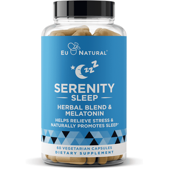 Eu Natural Serenity Sleep Aid, 60 Vegan Soft Caps with Magnesium, Valerian Root, and Melatonin for Relaxation