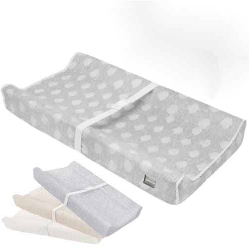 Serenity Soft Changing Pad + Washable Cover, Non-Slip - Fits Standard Changing Tables & Dressers (Cloud Pattern, Gray)