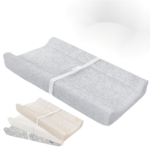 Serenity Soft Changing Pad + Washable Cover, Non-Slip - Fits Standard Changing Tables & Dressers (Wave Pattern, Gray)