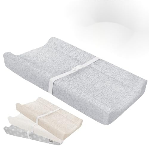 Serenity Soft Changing Pad + Washable Cover, Non-Slip - Fits Standard Changing Tables & Dressers (Wave Pattern, Gray)