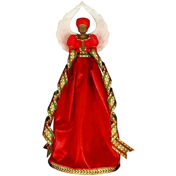 Serenity Treetopper Red - One Angel Tree Topper 12.5 Inch, Polyresin - African American Angel 19213